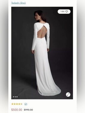 Tadashi Shoji White Long-Sleeve Backless Wedding Dress